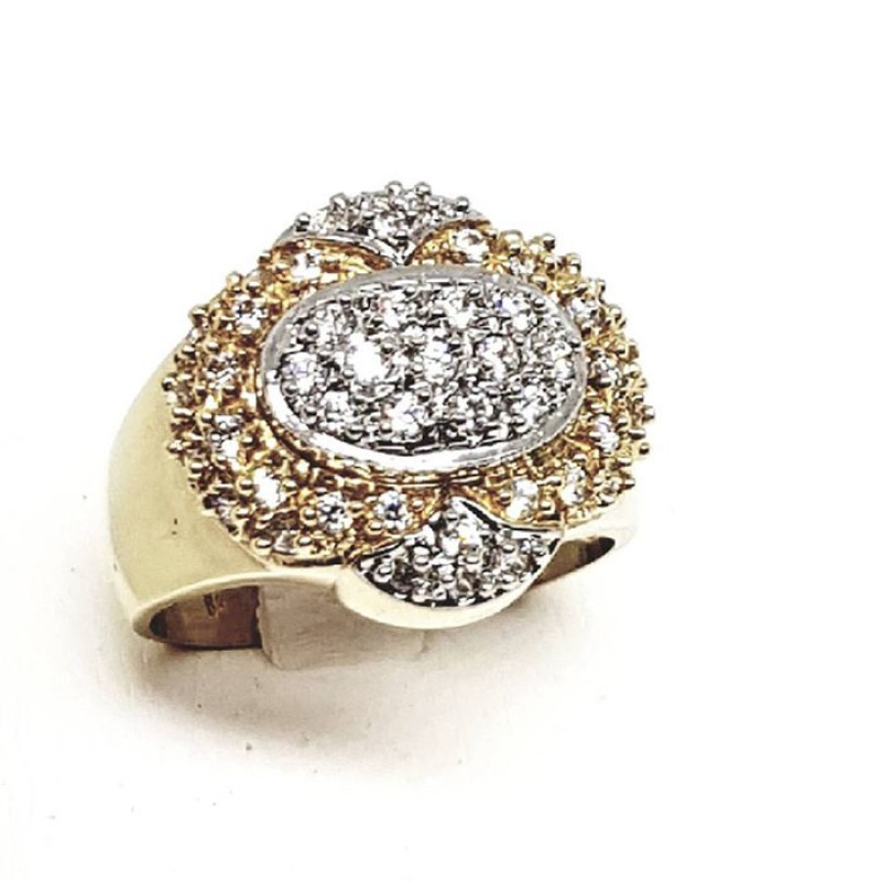 vintage δαχτυλίδι από λευκό και κίτρινο χρυσό 14 καρατίων, με λαμπερές πέτρες ζιργκόν, προσφέρει μοναδική κομψότητα στη συλλογή σας.