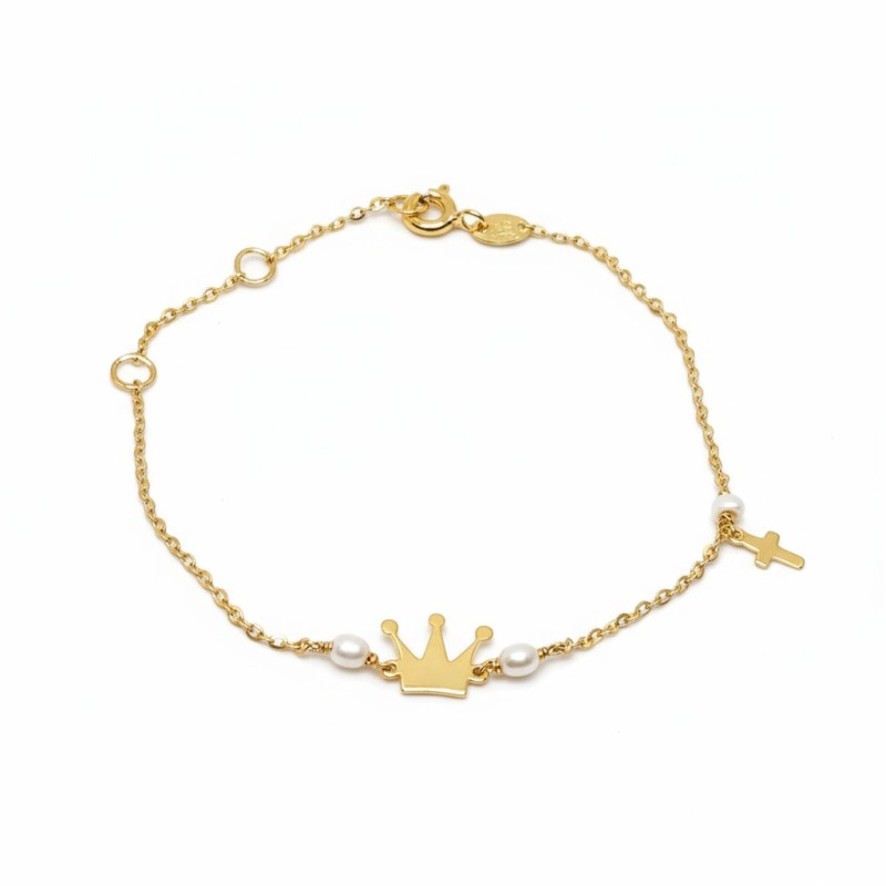 ΠΑΙΔΙΚΟ ΒΡΑΧΙΟΛΙ Κ14 ΜΕ ΚΟΡΩΝΑ, ΚΡΕΜΑΣΤΟ ΚΛΑΣΙΚΟ ΣΤΑΥΡΟΥΔΑΚΙ ΚΑΙ 3 ΜΙΚΡΑ ΛΕΥΚΑ ΦΥΣΙΚΑ ΜΑΡΓΑΡΙΤΑΡΙΑ.